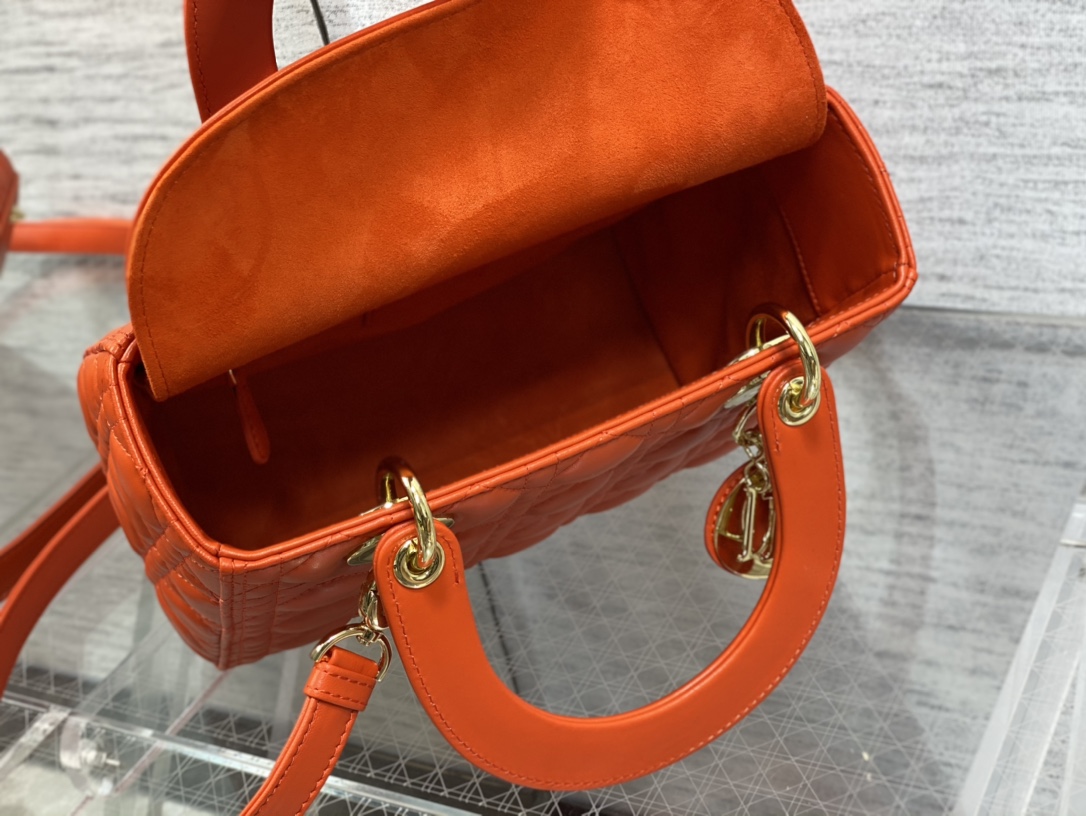 Medium Lady Dior Bag Orange Cannage Lambskin